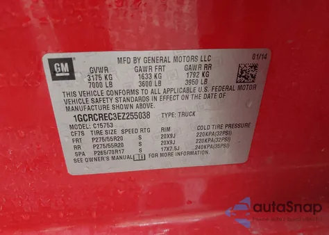 2014 Chevrolet Silverado 1500 1Lt z USA, uszkodzony, nr VIN 1GCRCREC3EZ255038